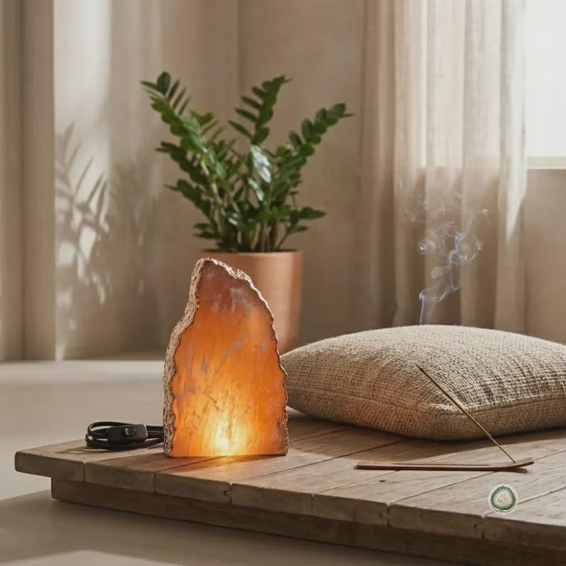 Orange SELENITE Ledlamp | Gold Electroplated, Crystal Night Light | Luxury Home Décor&nbsp;