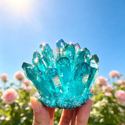 Small Aqua Blue Aura mineralkvarts Cluster krystalldekorasjon, ca. 300gram