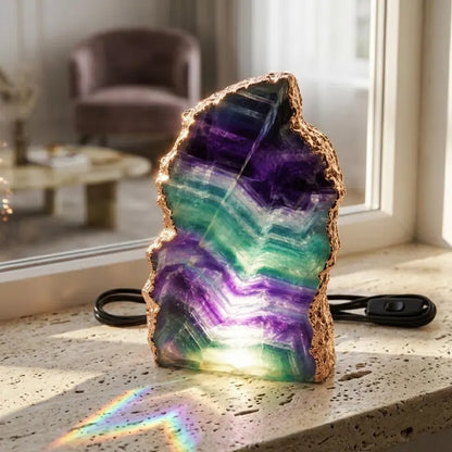 Fluorite Rainbow Ledlamp | Gold Electroplated, Crystal Night Light | Luxury Home Décor