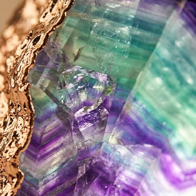 Fluorite Rainbow Ledlamp | Gold Electroplated, Crystal Night Light | Luxury Home Décor