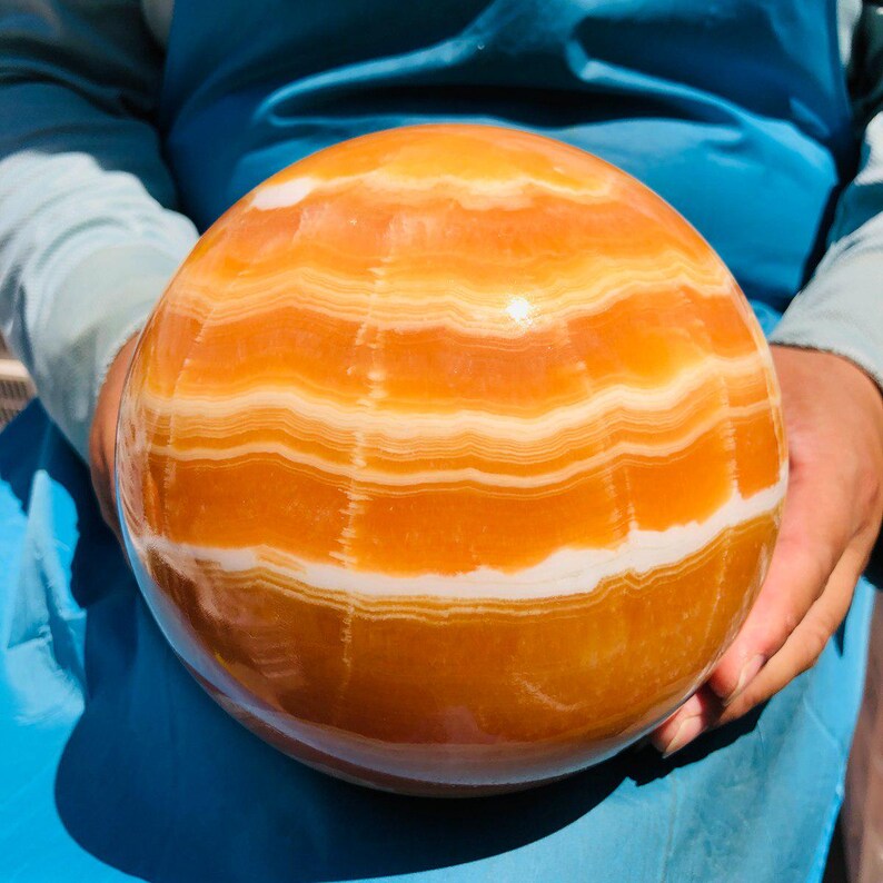 Polished Yellow Calcite Crystal Ball 14.5 - 15cm / 4.5 - 5kg