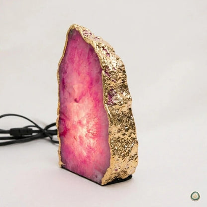 Pink Agate Lamp | Gold Edge Crystal Night Light | Luxury Home Décor