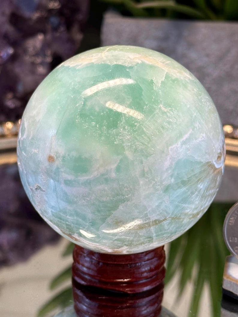 63mm Caribbean Calcite Sphere. 373 grams