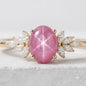 Ny og vakker Art Deco ( 14k Gold over Sterling Silver) Marquise Sapphire Cluster Ring with Oval Star RUBY ( Lab Created )