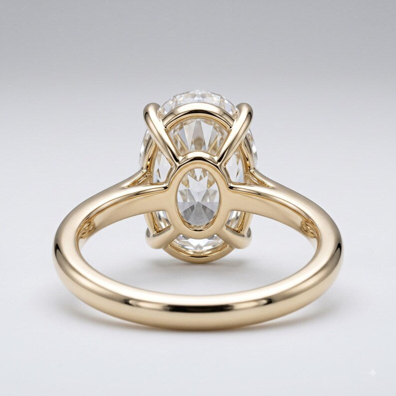 Vakker Mareshia "Solitaire" enstens 11x9mm Simulated Diamond CZ Ring, Goldplated ( 925s Silver )