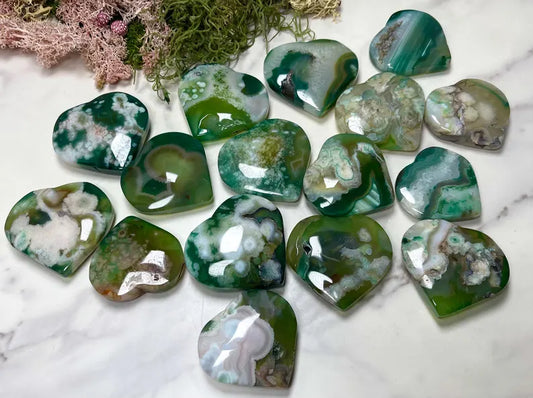 Green Blossom AGATE Hearts, 50 - 55mm