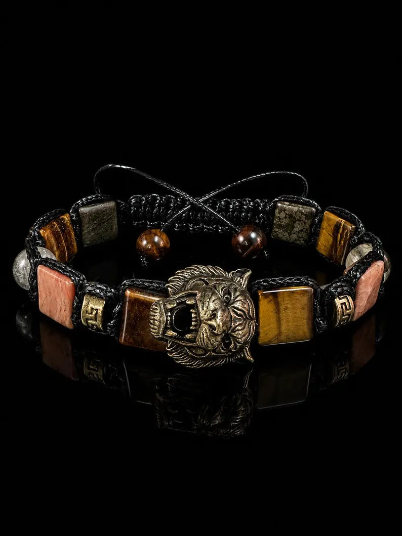 New 2026 Design / Handmade Trendy og Exclusivt Shambhala Armbånd, " Tiger Talisman " Bracelet – Tiger’s Eye, Sunstone, Citrine &amp; Pyrite, Abundance - Protection - Joy - Strength