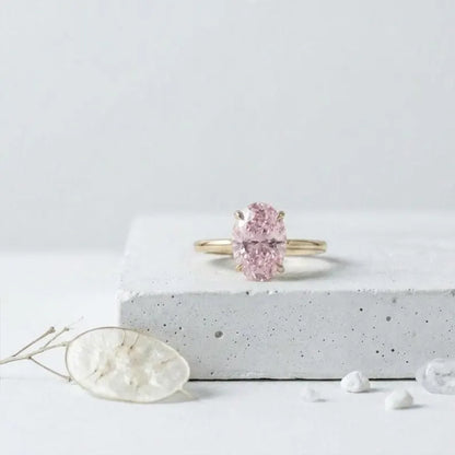 Vakker og Mareshia "Solitaire" enstens 10x8mm Pink Sapphire Ring, Gold Vermeil ( 925s Silver )
