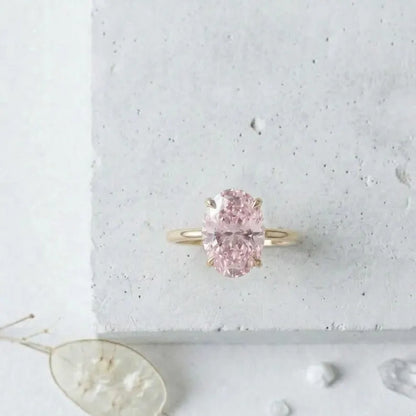 Vakker og Mareshia "Solitaire" enstens 10x8mm Pink Sapphire Ring, Gold Vermeil ( 925s Silver )