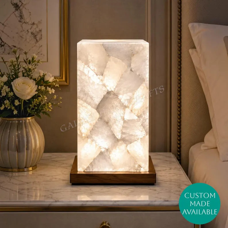Exclusive handmade White Quartz Coaster Crystal Ledlamp / Luxury Home Décor , 20x10cm