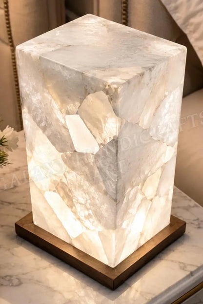 Exclusive handmade White Quartz Coaster Crystal Ledlamp / Luxury Home Décor , 20x10cm