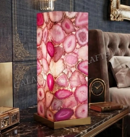 Exclusive handmade Pink Agate Coaster Crystal Ledlamp / Luxury Home Décor , 20x10cm