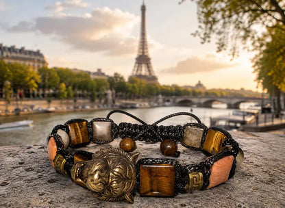 New 2026 Design / Handmade Trendy og Exclusivt Shambhala Armbånd, " Tiger Talisman " Bracelet – Tiger’s Eye, Sunstone, Citrine &amp; Pyrite, Abundance - Protection - Joy - Strength