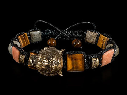 New 2026 Design / Handmade Trendy og Exclusivt Shambhala Armbånd, " Tiger Talisman " Bracelet – Tiger’s Eye, Sunstone, Citrine &amp; Pyrite, Abundance - Protection - Joy - Strength