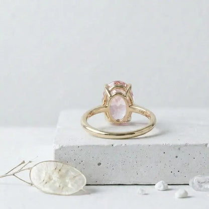 Vakker og Mareshia "Solitaire" enstens 10x8mm Pink Sapphire Ring, Gold Vermeil ( 925s Silver )
