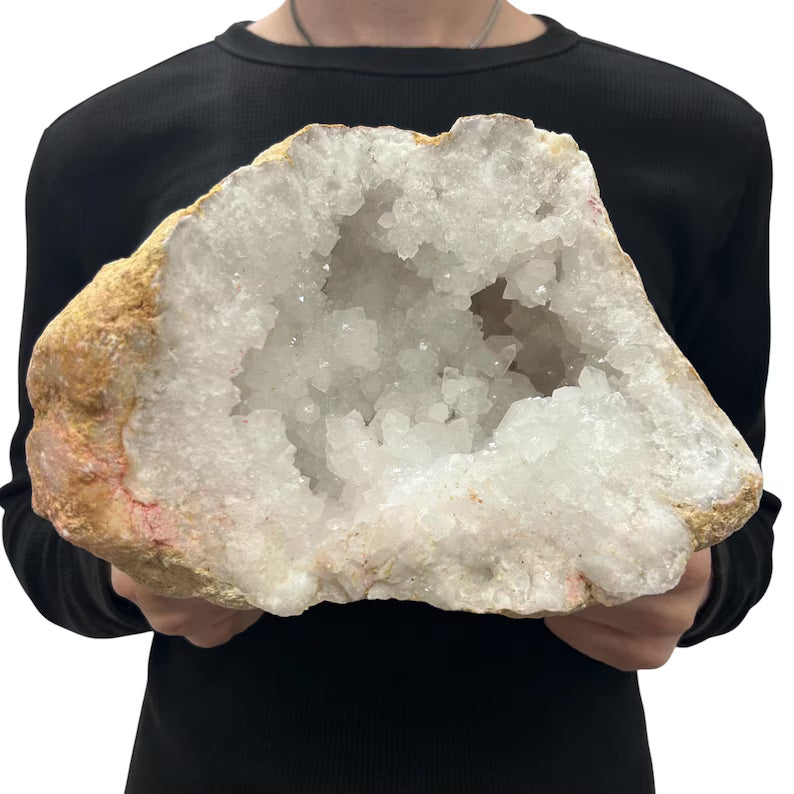 Large Natural Broken Moroccan Geode White | Clear Quartz Crystals, 6KG - 20x15cm