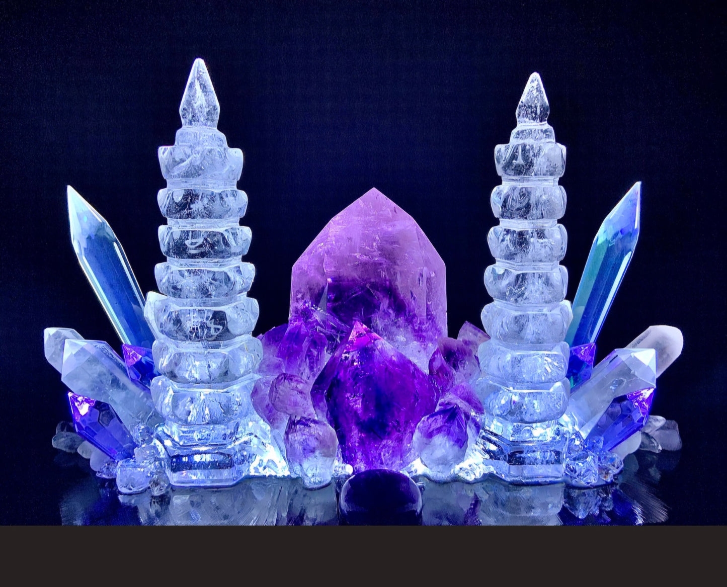 Fantastisk håndlaget ILLUMINATION QUARTZ Lampedekorasjon med Phantom Ametyst, Ametyst Tower, Klar Kvarts, Wenchang Quartz Towers mm