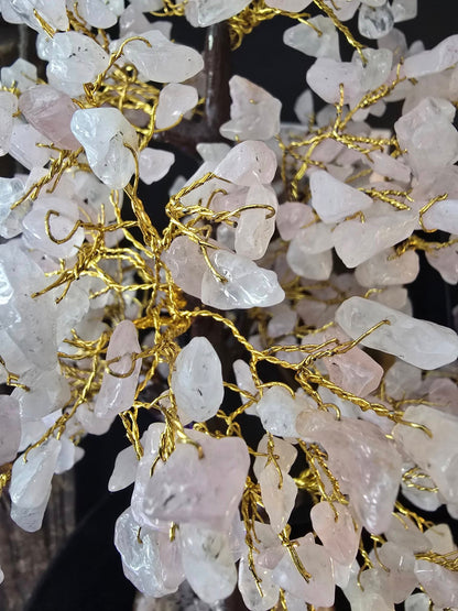 KAMPANJE / håndlaget Indisk 500 Chips Bonsai Lykketre 25 - 30cm med Rose Quartz Chips stener