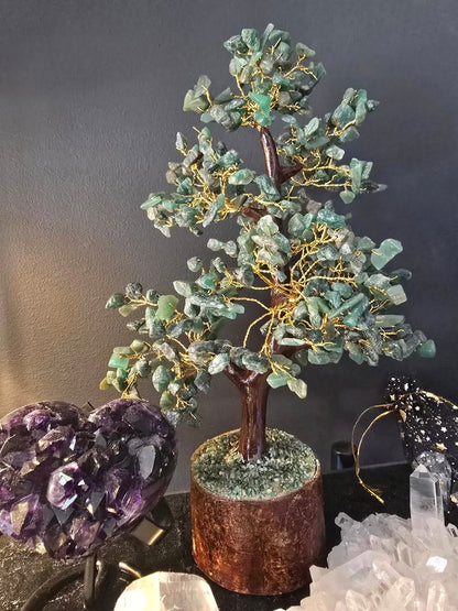 KAMPANJE / håndlaget Indisk 500 Chips Bonsai Lykketre 25 - 30cm med Green Quartz ( Aventurine ) Chips stener