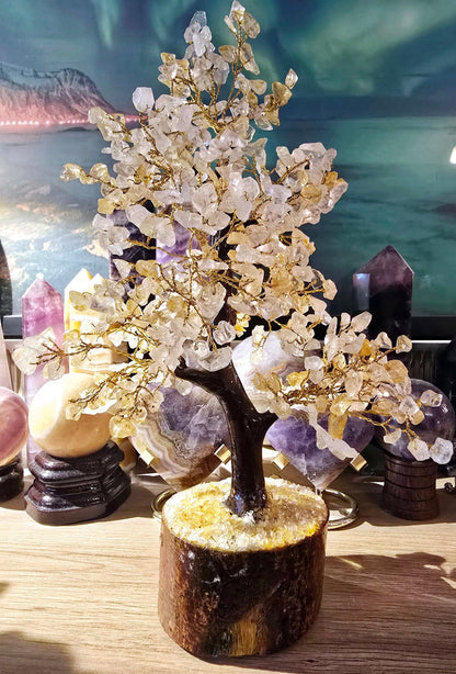 KAMPANJE / håndlaget Indisk 500 Chips Bonsai Lykketre 25 - 30cm med Citrine & Clear Quartz Chips stener.