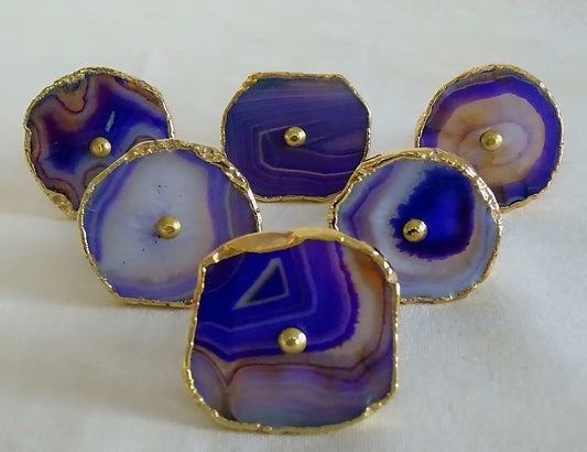 Vakre Purple AGATE Gold Electroplated knotter , 6 pack, 40x30mm