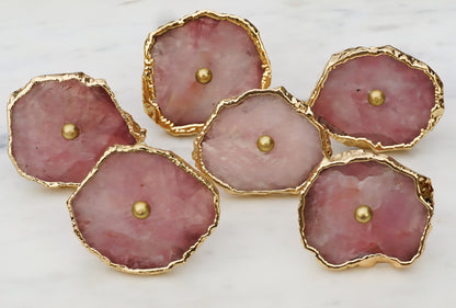 Rosenkvarts Gold 6 pack knotter for skap, dører, skuffer, ca. 40x50mm