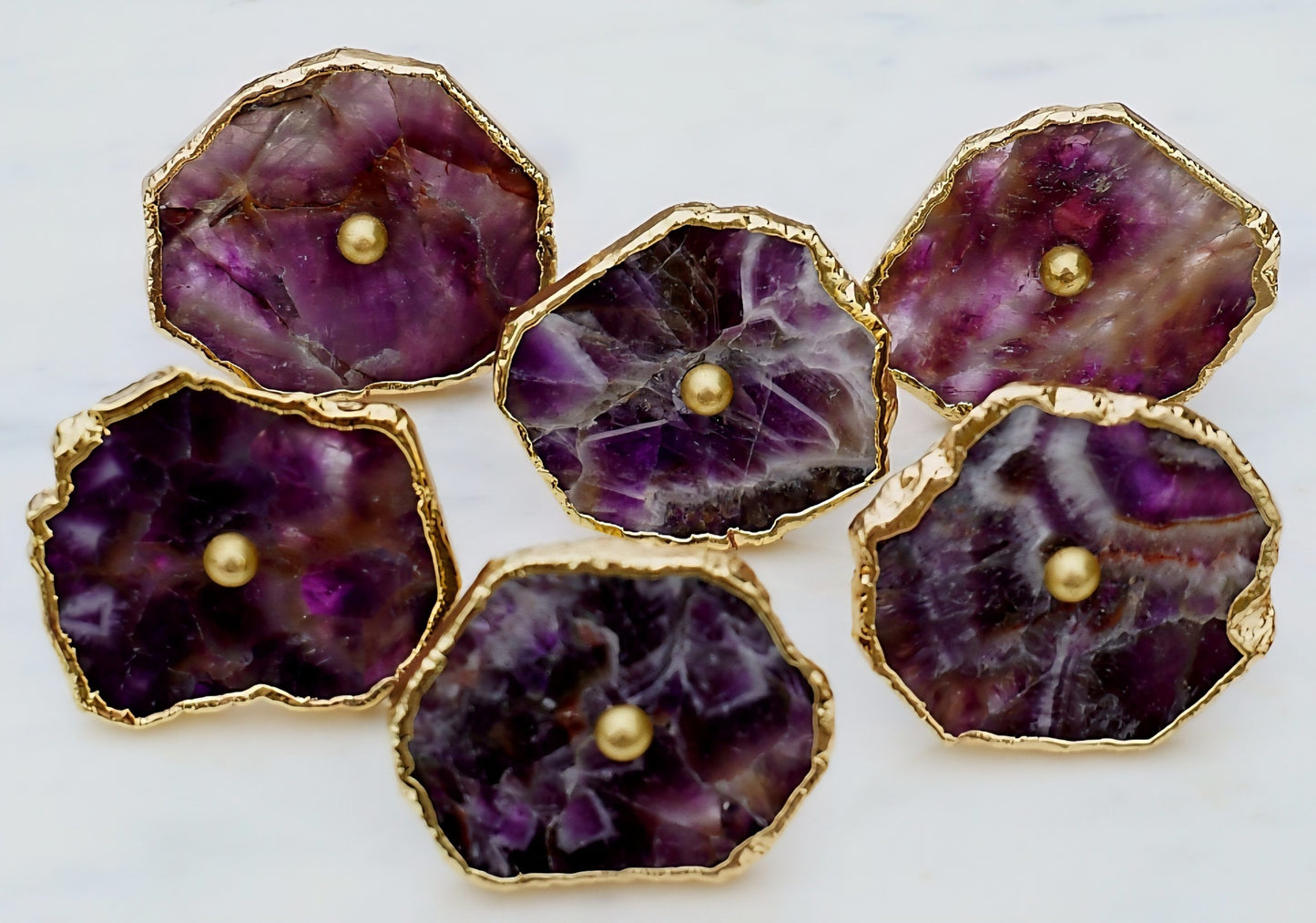 Vakre Ametyst Gold Electroplated knotter , 6 pack, 40x50mm