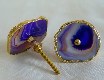 Vakre Purple AGATE Gold Electroplated knotter , 6 pack, 40x30mm