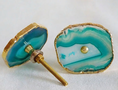 Agat Aqua Green Gold  6 pack knotter for skap, dører, skuffer, ca. 40x50mm