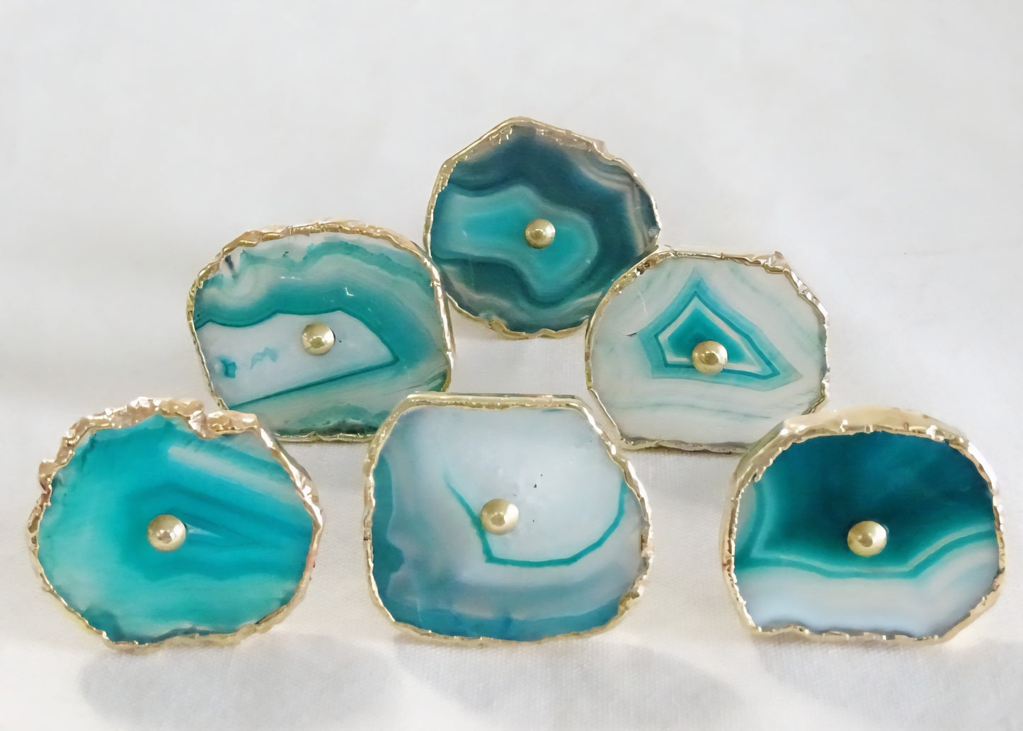 Agat Aqua Green Gold  6 pack knotter for skap, dører, skuffer, ca. 40x50mm