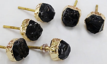 Vakre og store Black OBSIDIAN Gold Electroplated knotter , 6 pack, 35x40mm