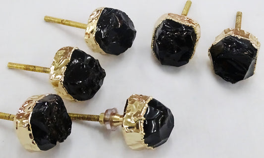 Vakre og store Black OBSIDIAN Gold Electroplated knotter , 6 pack, 35x40mm