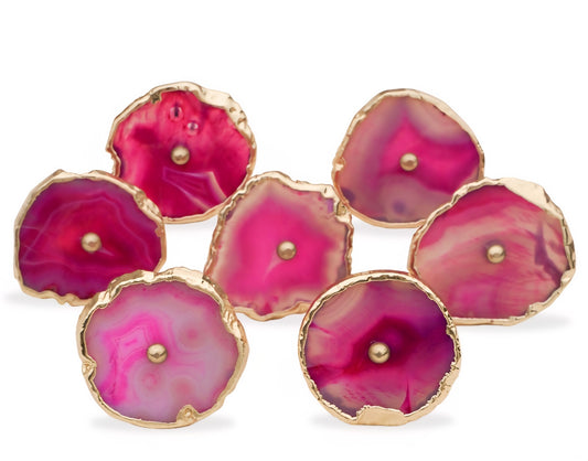 Vakre Magenta Agat Vintage Classic Gold Electroplated knotter , 6 pack, 40x30mm
