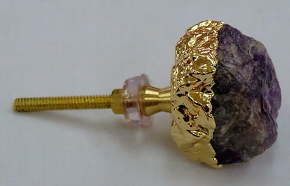 Druzy Raw Ametyst Gold 6 pack knotter for skap, dører, skuffer, ca. 35x45mm