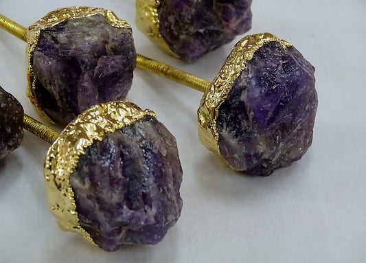 Druzy Raw Ametyst Gold 6 pack knotter for skap, dører, skuffer, ca. 35x45mm