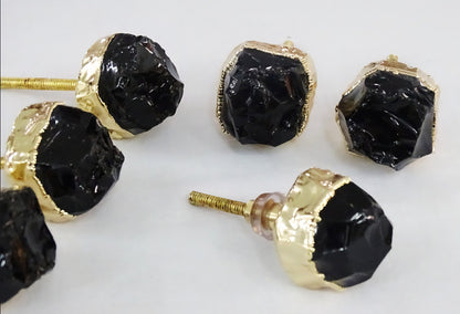 Vakre og store Black OBSIDIAN Gold Electroplated knotter , 6 pack, 35x40mm