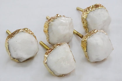 Vakre og store White Quartz Gold Electroplated knotter , 6 pack, 35x40mm