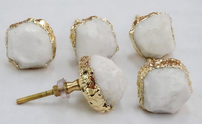 Vakre og store White Quartz Gold Electroplated knotter , 6 pack, 35x40mm