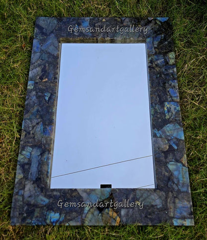 Eksklusive, håndlagede natural rektangulær Labradorite Veggspeil., 45x30cm