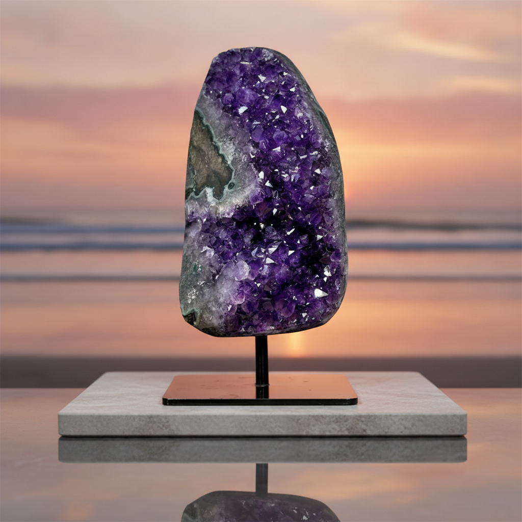 MÅNEDENS UTVALGTE / Deep Purple Uurguay Amethyst Specimen, ca. 2kg - 20x11cm  - AWS0555 incl. Metal Stand