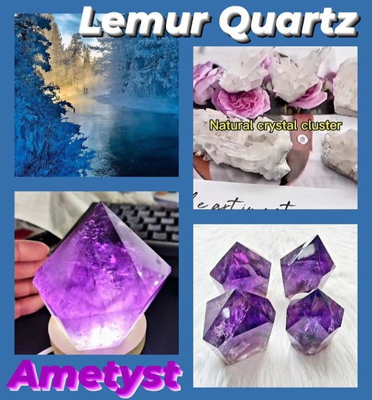Exclusive Offer / Lemur Quartz Cluster  ca 1kg + Ametyst Pyramide m/lysbase