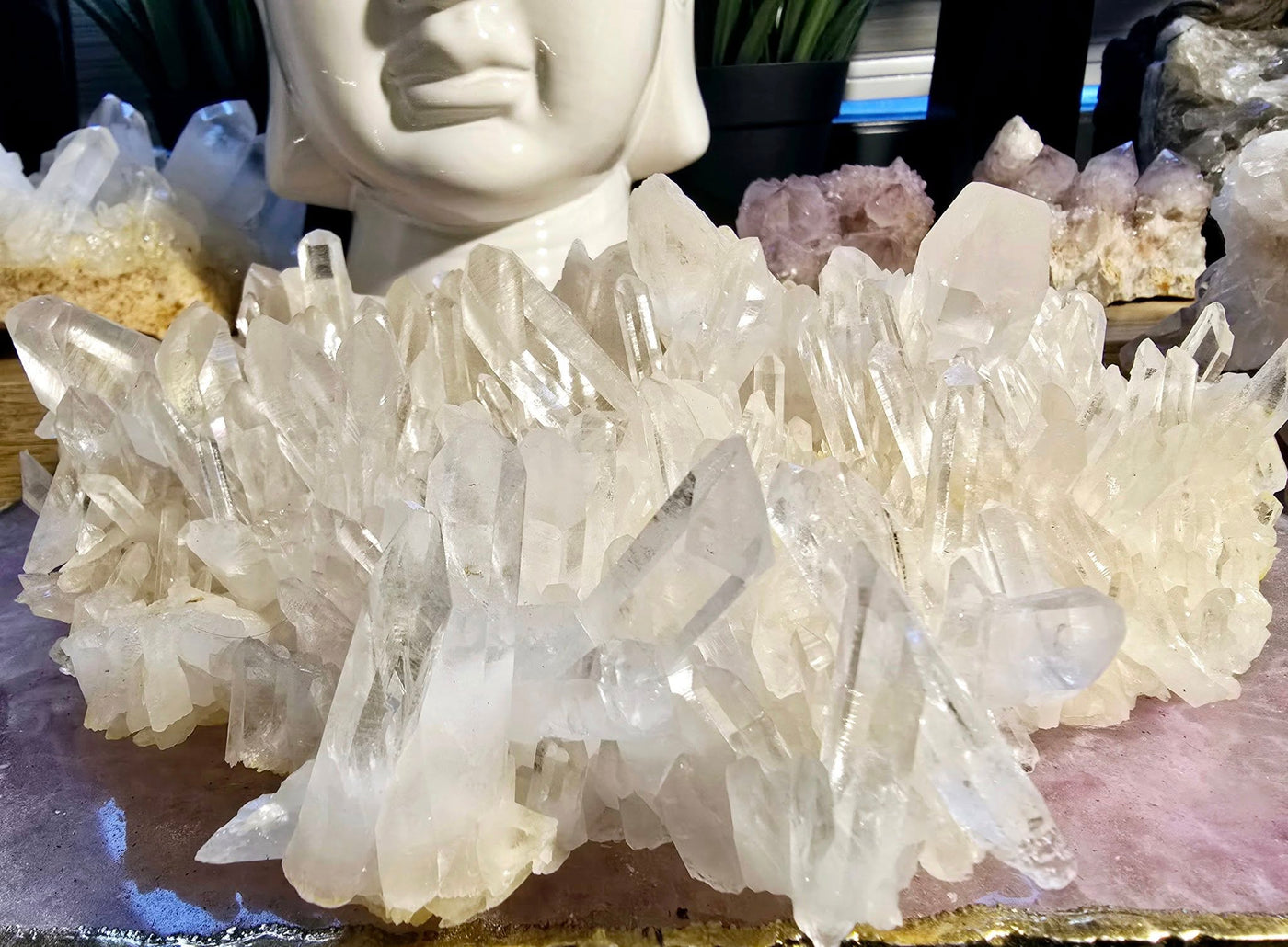 Exclusivt XL Lemurian Arkansas Ice Clear Quartz Cluster, ca. 1700gram, XLarge