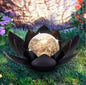 BLACK LOTUS SOLAR LED LAMP / Crackle Globe Glass Waterproof LED, 25x25cm