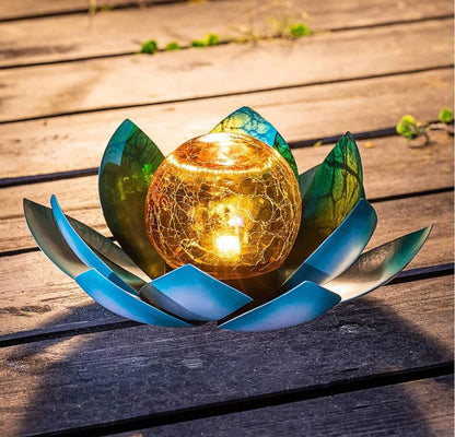 LOTUS Solar Metal Decoration Lamp w/ "Crackle Globe Glass", Purple Color - 25x25cm
