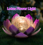 LOTUS Solar Metal Decoration Lamp w/ "Crackle Globe Glass", Purple Color - 25x25cm