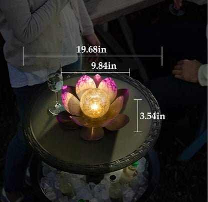 PURPLE LOTUS SOLAR LED LAMP /Crackle Globe Glass Waterproof LED, 25x25cm