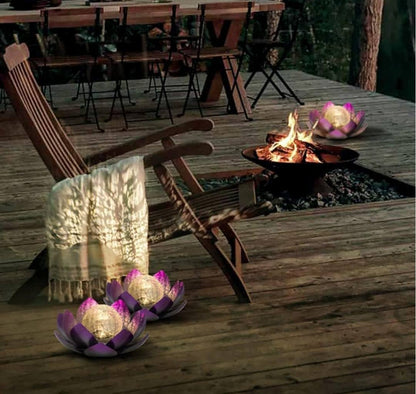 PURPLE LOTUS SOLAR LED LAMP /Crackle Globe Glass Waterproof LED, 25x25cm