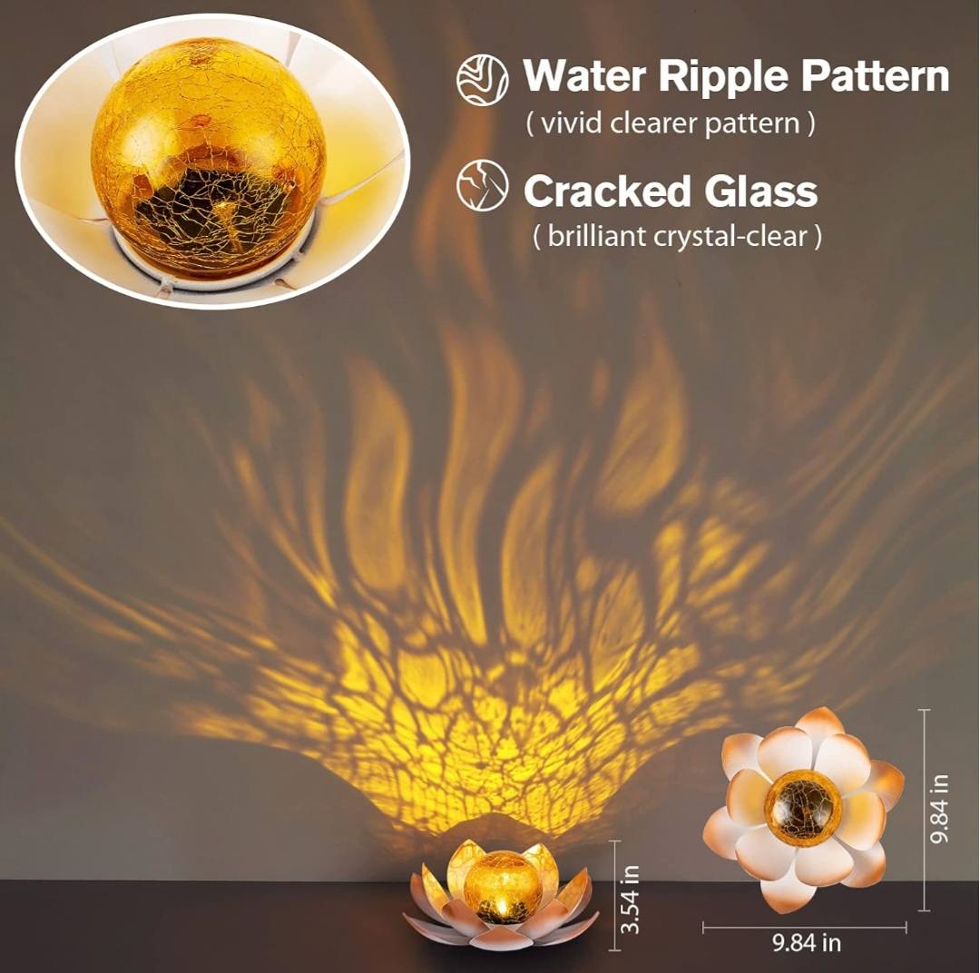 ORANGE LOTUS SOLAR LED LAMP /Crackle Globe Glass Waterproof LED, 25x25cm