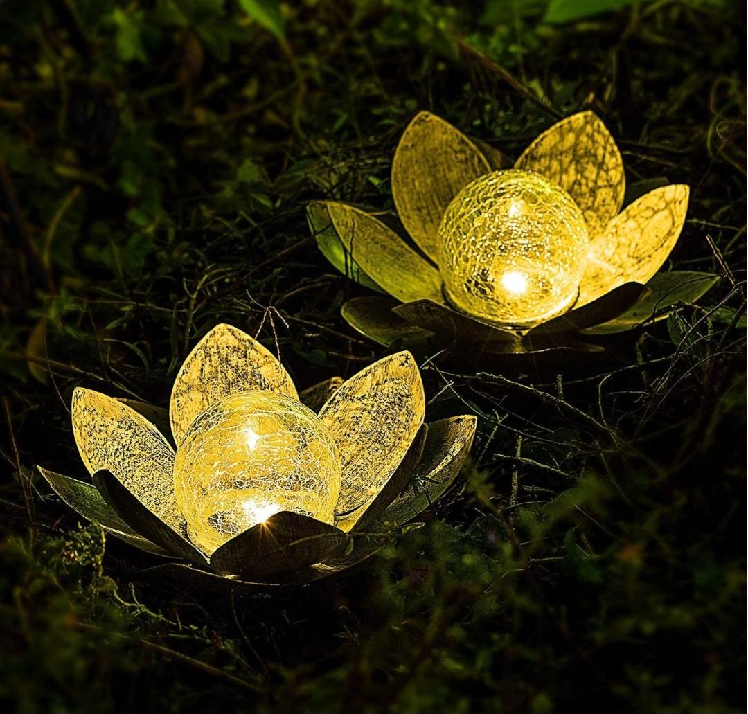 BLACK & WHITE LOTUS SOLAR LED LAMP /Crackle Globe Glass Waterproof LED, 25x25cm