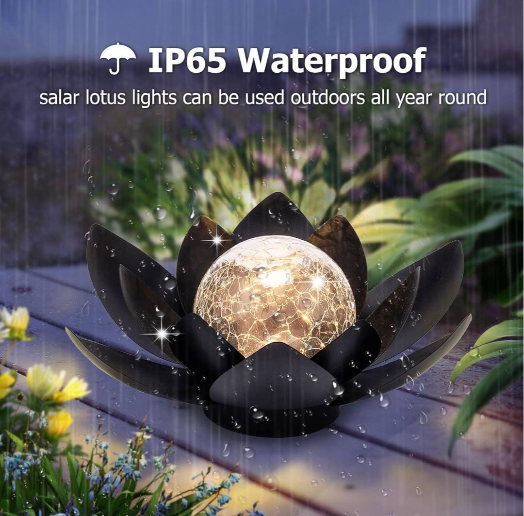 BLACK LOTUS SOLAR LED LAMP / Crackle Globe Glass Waterproof LED, 25x25cm